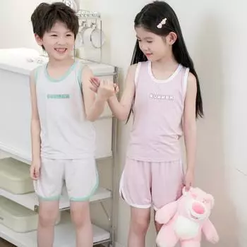 Детский повседневный жилет, летние пижамы для родителей и детей для мальчиков, тонкий комплект домашней одежды без рукавов для девочек 100cm