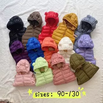 Детский повседневный жилет с капюшоном и ушками, весенне-осенний, милый, легкий, однотонный, из хлопка, для мальчиков и девочек 90cm