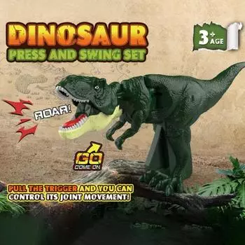 Детский пресс-качели, подвижная игрушка, вибрирующий укус, пасть, суставы динозавра, рев, малыши, тираннозавр, динозавр, фигурка зелёный