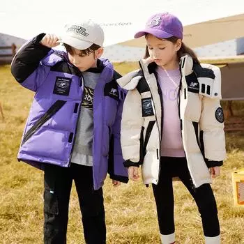 Детский пуховик 2023, зимнее утепленное пальто для мальчиков и девочек 120cm чёрный