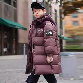 Детский пуховик для мальчиков, модное толстое теплое пальто средней длины в корейском стиле 130cm чёрный