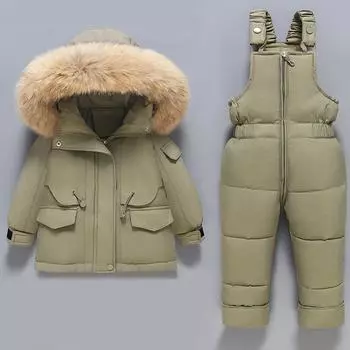 Детский пуховик, костюм для мальчика или девочки, зимний детский пуховик, костюм из двух частей 80cm
