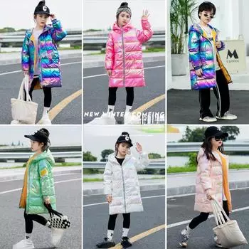 Детский пуховик, осенне-зимняя теплая белая куртка на утином пуху для мальчиков и девочек 120cm