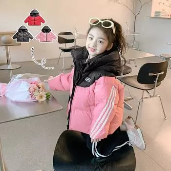 Детский пуховик, женская ветрозащитная куртка с капюшоном 100cm чёрный