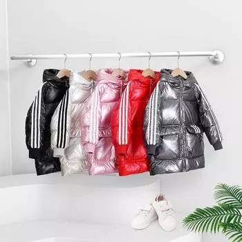 Детский пуховик, зимнее модное хлопковое пальто с блестящей поверхностью, белый утиный пух 110cm белый