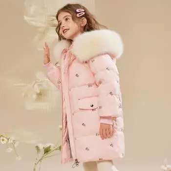 Детский пуховик, зимнее утепленное детское пальто средней длины, не требующее стирки, белое утиное пуховое пальто