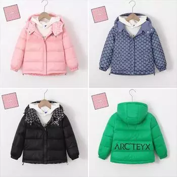 Детский пуховик, зимняя повседневная теплая куртка с двусторонним капюшоном для мальчиков и девочек 110cm