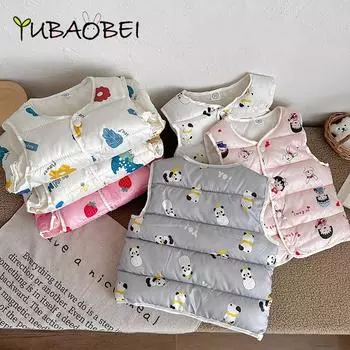 Детский пуховый хлопковый жилет для девочек и мальчиков, легкий стеганый жилет с рисунком, куртка, осенне-зимняя одежда для младенцев 100