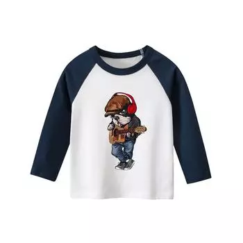 Детский пуловер, повседневная рубашка с круглым вырезом, детский весенне-осенний лоскутный топ от 1 до 9 лет, детская футболка с длинными рукавами и принтом медведя 90cm белый