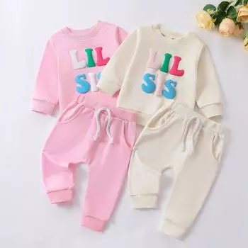 Детский пуловер с буквенным принтом и однотонные брюки, комплект детской одежды из двух предметов 90