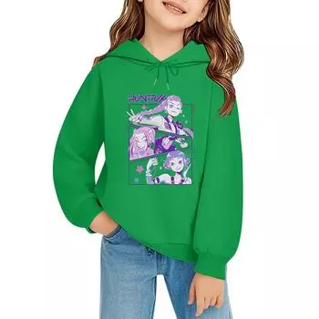 Детский пуловер с длинным рукавом, свободного кроя, с принтом букв, капюшоном на шнурке 130 зелёный