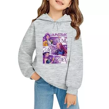 Детский пуловер с длинным рукавом, свободного кроя, с принтом букв, капюшоном на шнурке 140