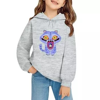 Детский пуловер с длинным рукавом, свободного кроя, с принтом букв, капюшоном на шнурке 150