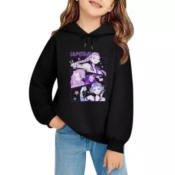 Детский пуловер с длинным рукавом, свободного кроя, с принтом букв, капюшоном на шнурке 110 чёрный