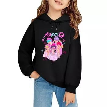 Детский пуловер с длинным рукавом, свободного кроя, с принтом букв, капюшоном на шнурке 100 чёрный