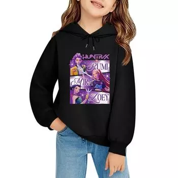 Детский пуловер с длинным рукавом, свободного кроя, с принтом букв, капюшоном на шнурке 100 чёрный