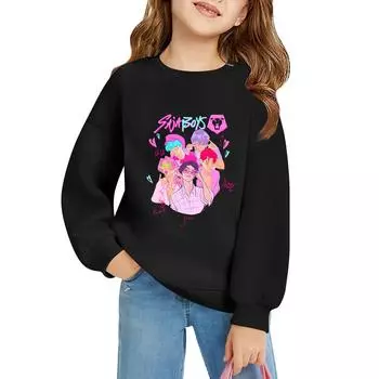 Детский пуловер свободного кроя с длинным рукавом, с принтом букв и круглым вырезом 110 чёрный