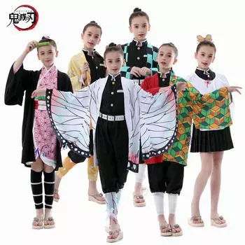 Детский японский аниме «Убийца демонов Kimetsu No Yaiba», косплей Shinobu Tsuyuri Zenitsu Tanjirou Kamado Nezuko, кимоно, женский костюм Tsuyuri Kanawo-Kids 100cm&Anime Demon Slayer