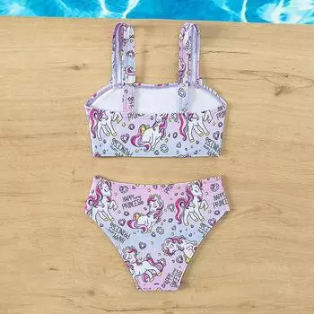 Детский разделенный купальник для девочек, детский купальный костюм с милым мультяшным принтом 9-10Y