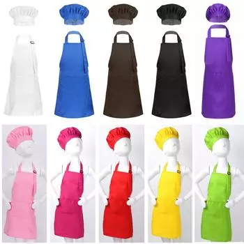 Детский регулируемый фартук и шляпа шеф-повара, кухонная форма для приготовления пищи, одежда для рисования, одежда для мальчиков и девочек, костюм шеф-повара 2-4 Years белый
