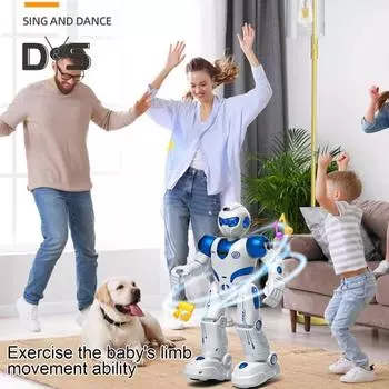 Детский робот с дистанционным управлением и светодиодными глазами, программируемый, поющий, танцующий, электрический робот для малышей, мальчиков и девочек, интерактивный, образовательный, 2,4 ГГц, радиоуправляемый робот белый
