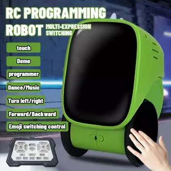 Детский робот с дистанционным управлением, светодиодными глазами, рогами, автоматической демонстрацией, программируемой сенсорной обучающей интерактивной игрушкой для малышей зелёный