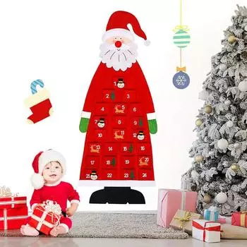 Детский рождественский адвент-календарь, фетровый настенный подвес с карманами, Санта-календарь на 24 дня, детские игрушки, подарок для домашнего декора красный
