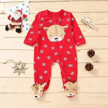 Детский рождественский цельный комбинезон для ползания с длинными рукавами 60