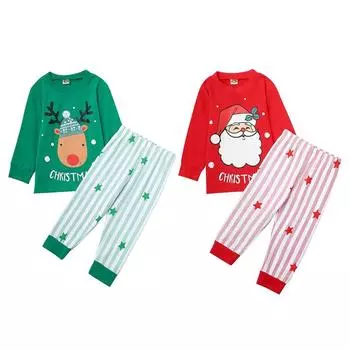 Детский рождественский пижамный комплект для дома, легкая удобная одежда для сна 110