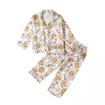 Детский рождественский пижамный комплект, топы с длинными рукавами и принтом печенья Санта-Клауса и брюки для сна 12-24 Months бежевый