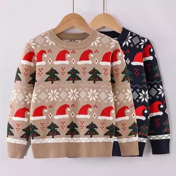 Детский рождественский свитер, осень/зима 2023, вязаный свитер для мальчиков и девочек 100cm хаки