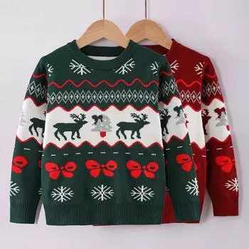 Детский рождественский свитер с лосем, осень/зима 2023, повседневный свитер для мальчиков и девочек 100cm бордовый