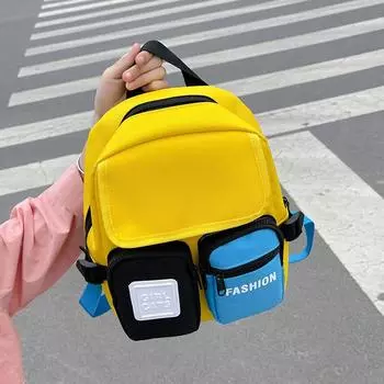 Детский рюкзак, новый, контрастный цвет, с буквенным принтом, для мальчиков и девочек, школьная сумка, милый детский рюкзак из нейлона для детского сада