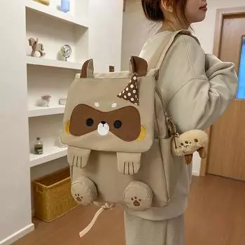 Детский рюкзак с рисунком медведя, женский рюкзак большой вместимости, студенческий рюкзак хаки