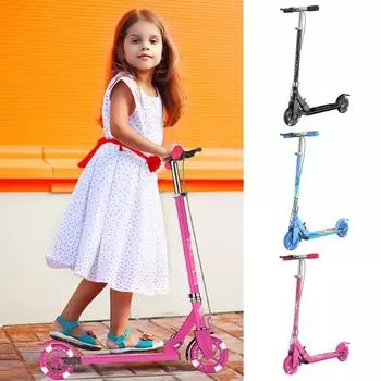 Детский самокат с 4 регулируемыми по высоте противоскользящими палубами для малышей, мальчиков и девочек, металлический 2-колесный складной самокат, подарок на день рождения чёрный