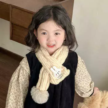 Детский шарф Bunny Furball, теплый вязаный чехол с перекрестным воротом для мальчиков и девочек
