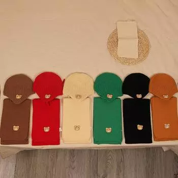 Детский шарф или шапка, супер милый медведь, однотонные вязаные шапки, шарфы