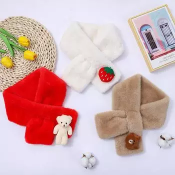 Детский шарф, милый шарф с медведем, теплый шейный платок для мальчиков и девочек, универсальный плюшевый детский шарф