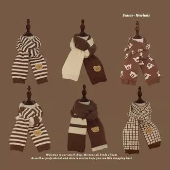 Детский шарф, мягкий теплый вязаный теплый шарф для шеи, зимний классический шарф для мальчиков и девочек 130x20cm