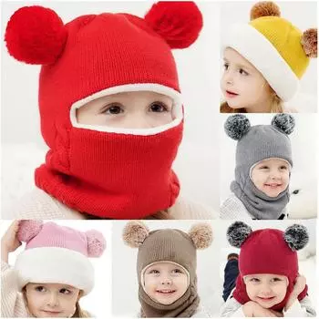 Детский шарф с капюшоном для маленьких мальчиков и девочек, шапка, зимняя теплая вязаная шапка с клапаном, шарф One Size хаки