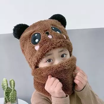 Детский шарф с рисунком шапка для девочек зимняя теплая шапка с воротником интегрированная детская теплая ветрозащитная повязка на лицо защита для ушей шапочки