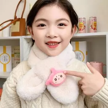 Детский шарф сохраняет тепло и милый шарф для школьников, утолщенный шарф с рисунком кролика в корейском стиле, универсальный шарф для учеников начальной школы