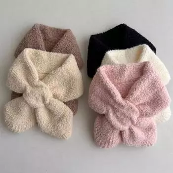 Детский шарф зимний вязаный плюшевый мягкий хлопковый однотонный универсальный детский ветрозащитный уличный шарф-перекресток теплый чехол для шеи 999 чёрный