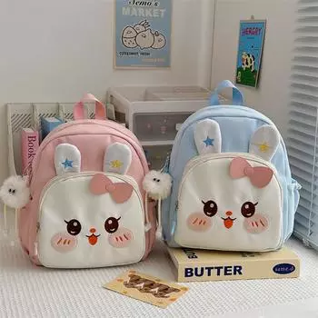 Детский школьный рюкзак для детского сада с изображением девочки-кролика чёрный