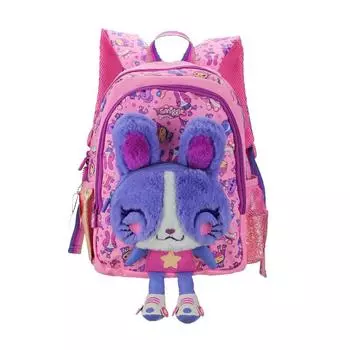 Детский школьный рюкзак для девочек розовый с рисунком кролика на плечо Kawaii