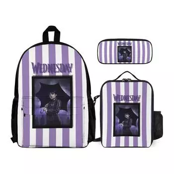 Детский школьный рюкзак с принтом, передний карман, школьная сумка, сумка для ланча, пенал, набор из трех предметов One Size