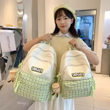 Детский школьный рюкзак женский клетчатый рюкзак студенческий рюкзак Small розовый