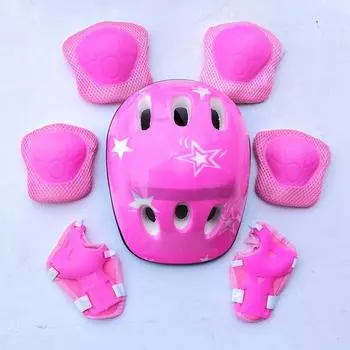 Детский шлем для катания на роликовых коньках, комплект защитного снаряжения из 7 скейтбордов, детский балансировочный велосипед, утолщенные наколенники, комплект защитного снаряжения для роликовых коньков розовый