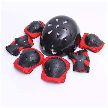 Детский шлем из 7 предметов, защитное снаряжение для беговела, скейтборда красный