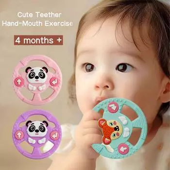 Детский силиконовый прорезыватель для зубов Аксессуары для фотосъемки Детский прорезыватель для зубов Палочка для укуса Милый мультяшный руль с изображением животных Ручка против переедания Size fits all&Other зелёный